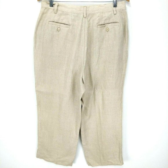 Relativity Size 14 100% Linen Beige Wide Leg Pockets Lagenlook Cropped Pants - Picture 2 of 9